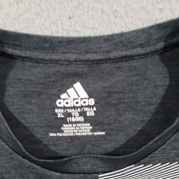 Adidas Shirt Boys Extra Large Gray Logo Graphic Print Tee Sportswear Normcore - Picture 2 of 10